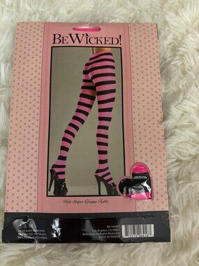 BeWicked Wide Stripe Opaque Tights Black Pink One Size BW679 Costume Cosplay New